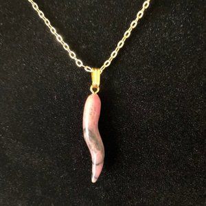 Pink Rhodonite Italian Horn - 30” Gold plate chain